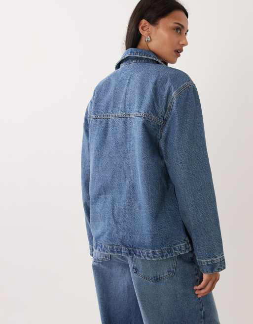 Abercrombie & Fitch reversible denim barn jacket in mid wash blue, 4 of 4