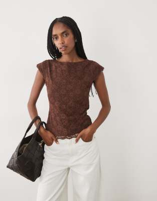 Abercrombie & Fitch Reversible Scoop Neck Lace Top With Removable Bra In Brown