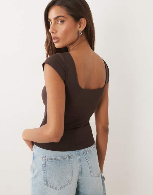 Abercrombie & Fitch reversible scoop neck top with removable bra in brown, 2 of 4