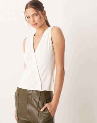 Abercrombie & Fitch Abercrombie & Fitch rib longline asymetric button down tank top in white