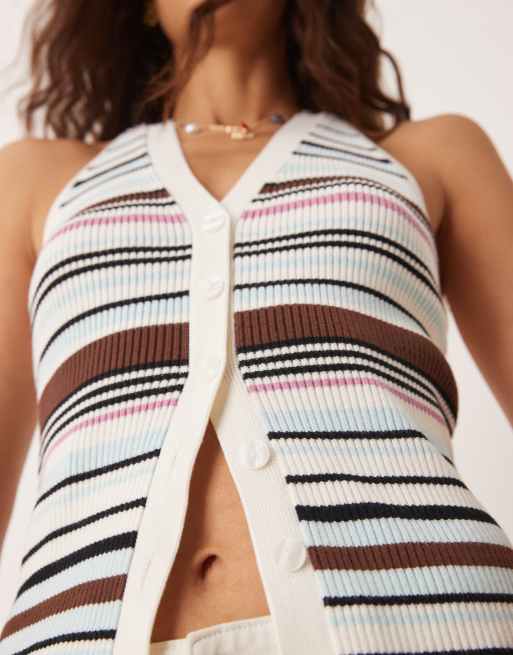 Abercrombie & Fitch ribbed halter neck tank top in multi stripe, 3 of 5