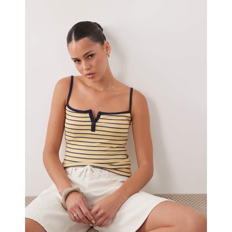 Abercrombie & Fitch ribbed henley cami in yellow stripe | ASOS