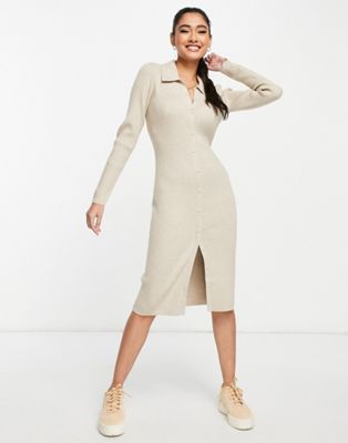 Abercrombie & Fitch ribbed knitted dress in beige