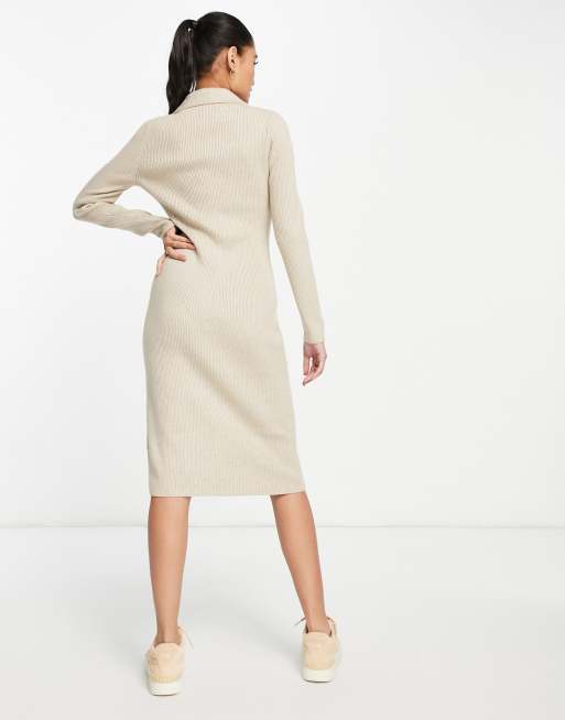 Abercrombie Fitch ribbed knitted dress in beige