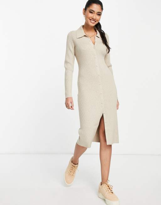 Abercrombie u0026 Fitch ribbed knitted dress in beige | ASOS