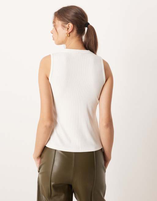 Abercrombie & Fitch ribbed longline asymmetric button down tank top in blue, 4 of 4