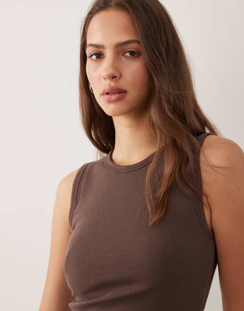 Abercrombie & Fitch ribbed tank top with built in bra in brown - view 1