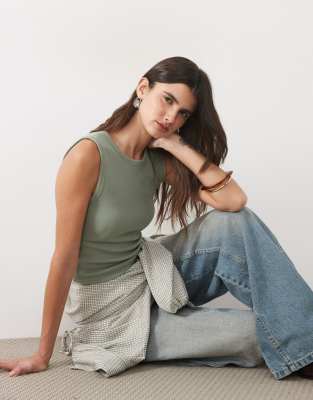 Abercrombie & Fitch Ribbed Tank Top With Built In Green