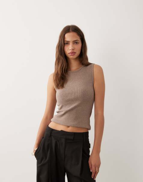 Abercrombie & Fitch ribbed tank top with built in bra in oatmeal - view 1