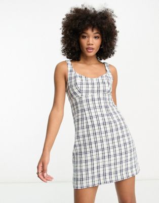 Abercrombie & Fitch tweed dress in blue check - ASOS Price Checker