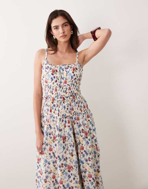 Abercrombie & Fitch - Robe babydoll longue à taille basse et imprimé fleurs - Blanc, 2 de 4