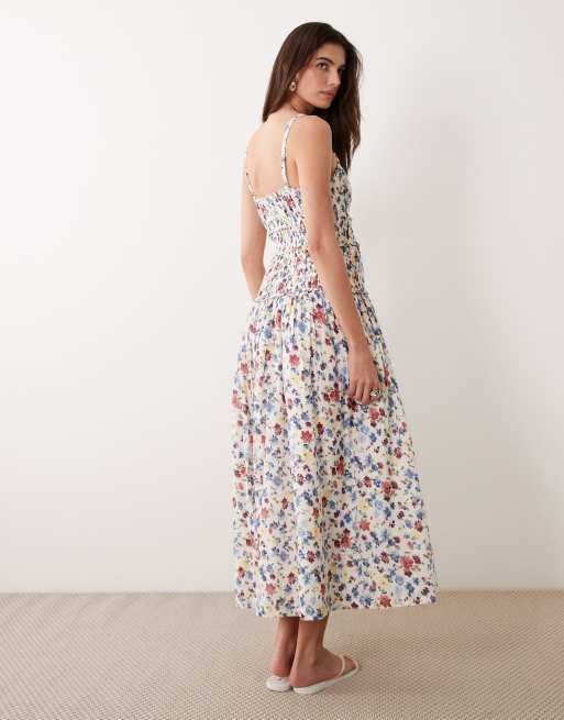 Abercrombie & Fitch - Robe babydoll longue à taille basse et imprimé fleurs - Blanc, 3 de 4
