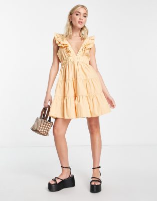 Abercrombie & Fitch ruffle tiered mini dress in orange  - ASOS Price Checker