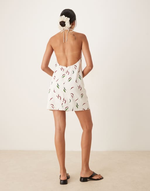 Abercrombie & Fitch - Robe courte dos nu en lin avec imprimé piments, 3 de 4