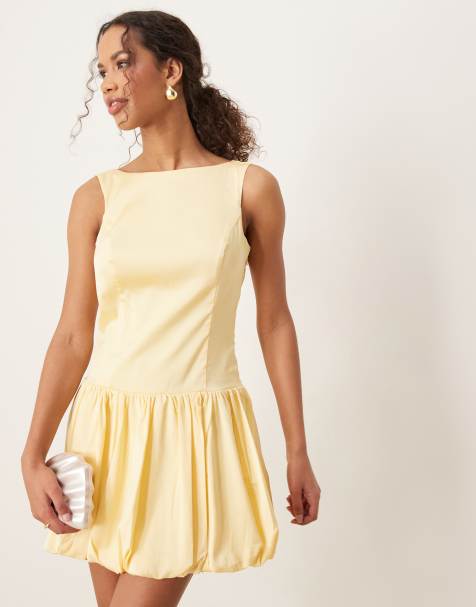 Abercrombie & Fitch - Robe courte effet boule sans bretelles à col montant avec dos découvert - Jaune - view 1