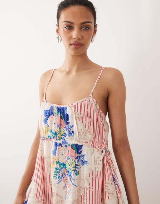 Abercrombie & Fitch - Robe courte froncée à rayures et fleurs avec short intégré, 3 de 4