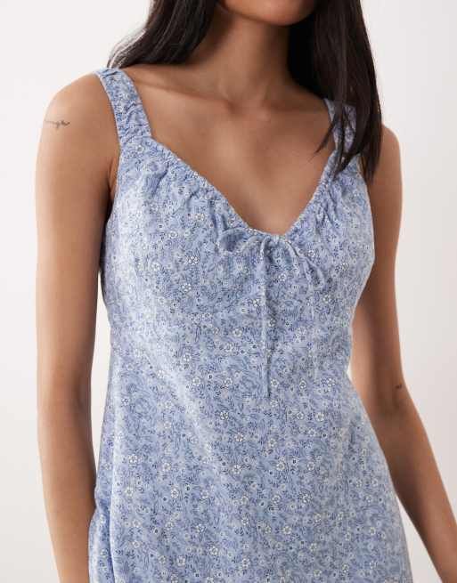 Abercrombie & Fitch - Robe courte froncée tendance folk - Bleu fleuri, 3 de 4