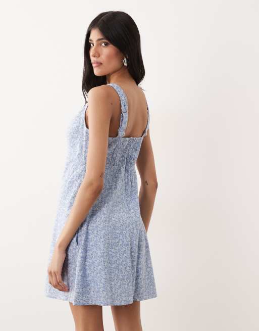 Abercrombie & Fitch - Robe courte froncée tendance folk - Bleu fleuri, 4 de 4