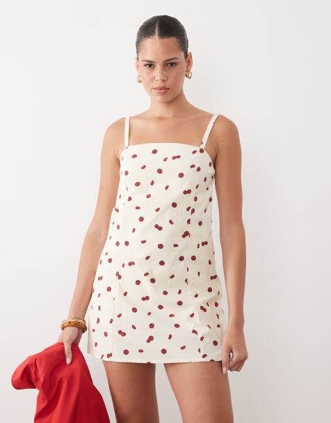 Abercrombie & Fitch - Robe courte style années 90 à encolure carrée et imprimé tomate - Crème - view 1