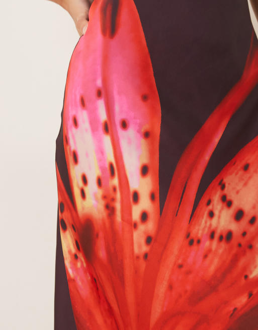 Abercrombie & Fitch - Robe de cocktail longue avec dos nu - Imprimé fleur rouge, 3 de 4