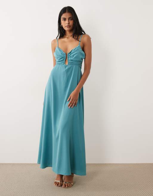 Abercrombie & Fitch - Robe longue à décolleté plongeant et découpes - Bleu aqua, 2 de 4
