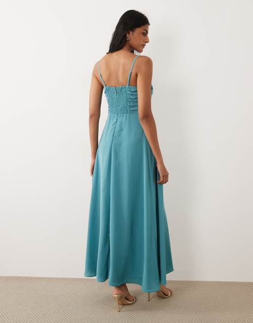 Abercrombie & Fitch - Robe longue à décolleté plongeant et découpes - Bleu aqua, 4 de 4
