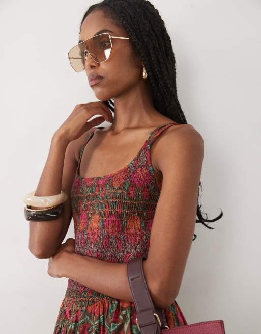 Abercrombie & Fitch - Robe longue à imprimé fleurs avec encolure dégagée et taille basse - Marron, 2 de 4