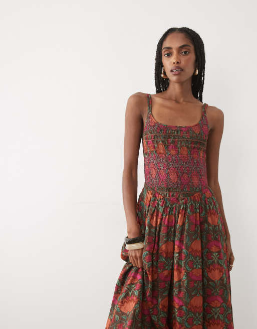 Abercrombie & Fitch - Robe longue à imprimé fleurs avec encolure dégagée et taille basse - Marron, 4 de 4