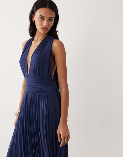 Abercrombie & Fitch - Robe longue dos nu multipositions - Bleu marine, 4 de 4
