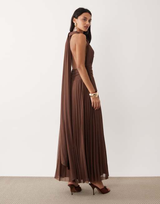 Abercrombie & Fitch - Robe longue dos nu multipositions - Marron, 3 de 4
