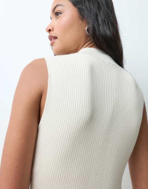 Abercrombie & Fitch robe longue en maille sans manches boutonnée sur le devant beige, 2 de 5