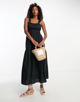 Abercrombie & Fitch poplin maxi dress in black - ASOS Price Checker