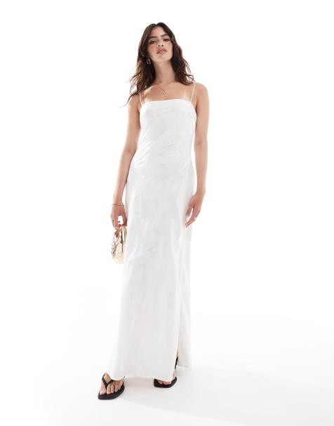 Abercrombie & Fitch - Robe longue en satin imprimé jacquard - Blanc - view 1