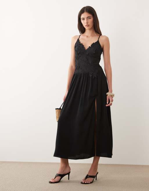 Abercrombie & Fitch - Robe longue et fluide en dentelle - Noir, 2 de 4
