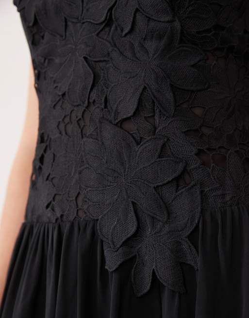 Abercrombie & Fitch - Robe longue et fluide en dentelle - Noir, 3 de 4