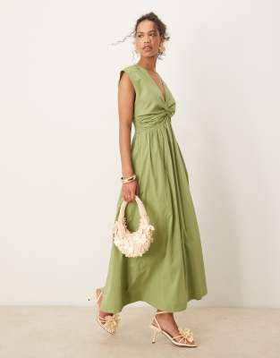 Abercrombie & Fitch - Robe longue et sans manches à col V - Vert olive