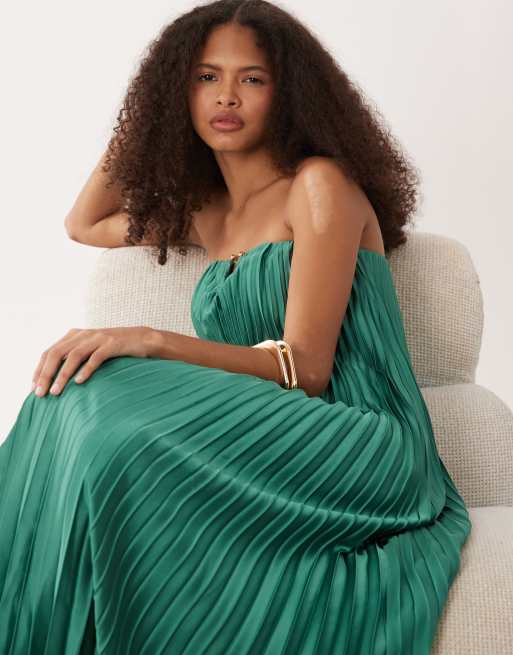 Abercrombie & Fitch - Robe longue fluide sans bretelles - Vert, 3 de 4
