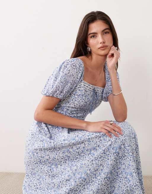 Abercrombie & Fitch - Robe longue tendance folk à imprimé fleurs - Bleu , 2 de 4