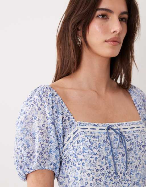 Abercrombie & Fitch - Robe longue tendance folk à imprimé fleurs - Bleu , 4 de 4