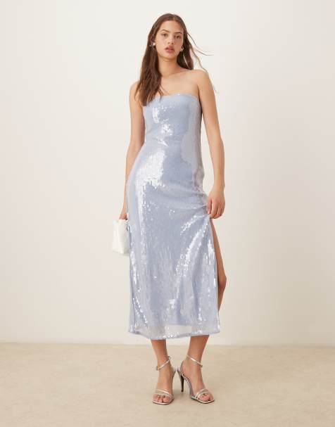 Abercrombie & Fitch - Robe mi-longue à sequins sans bretelles - Bleu - view 1