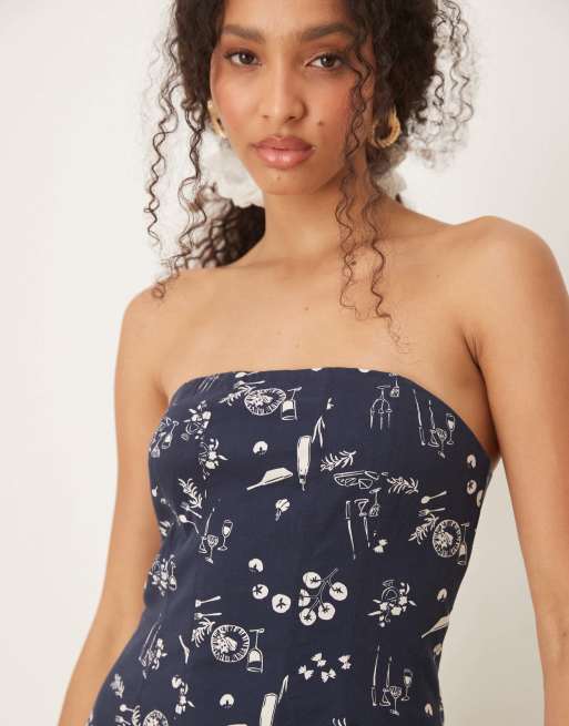 Abercrombie & Fitch - Robe mi-longue bandeau coupe évasée - Bleu fleuri, 2 de 4