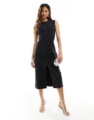 Abercrombie & Fitch denim midi dress in washed black - ASOS Price Checker
