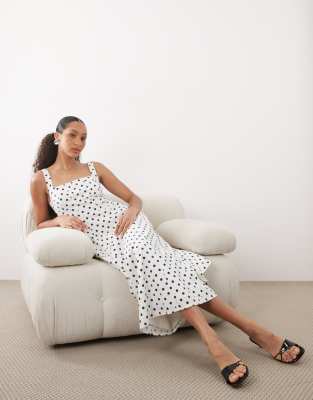 Robe mi-longue sans manches à pois avec ourlet à godets - Blanc XS