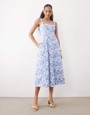 Robe mi-longue sans manches avec ourlet à godets et imprimé - Bleu S