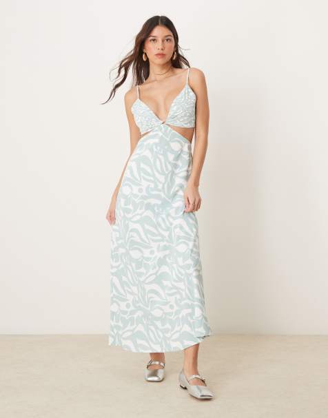 Abercrombie & Fitch - Robe nuisette longue avec découpe à la taille et imprimé floral - Vert - view 1