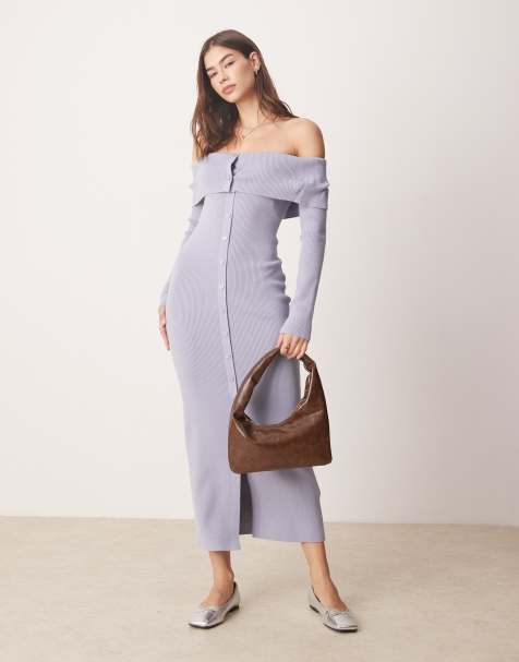 Abercrombie & Fitch - Robe pull à épaules dénudées en maille avec revers - Bleu - view 1