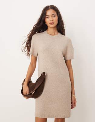 Robe pull courte à manches courtes - Beige-Neutre XL