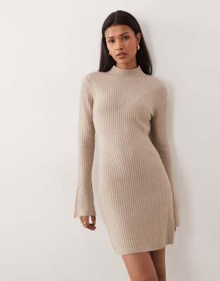 Robe pull mi-longue à col montant - Crème-Blanc L