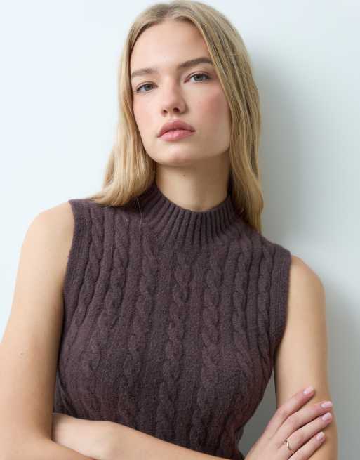 Abercrombie & Fitch robe trapèze courte en maille à col montant marron, 2 de 4