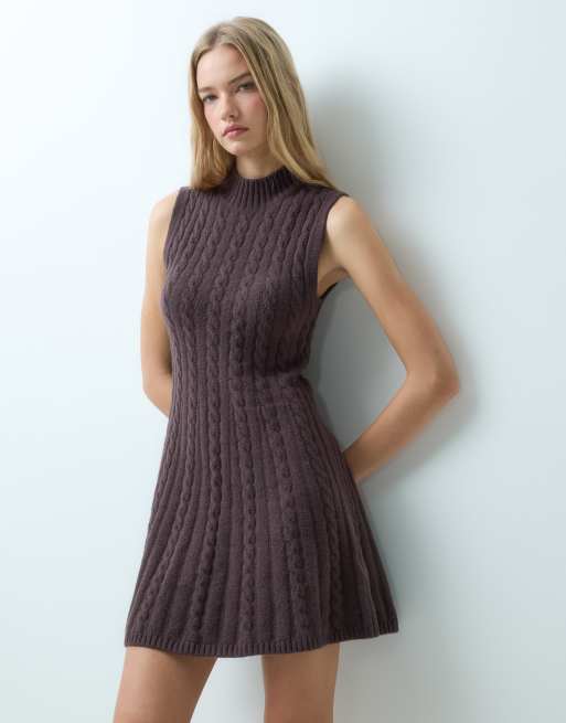 Abercrombie & Fitch robe trapèze courte en maille à col montant marron, 3 de 4
